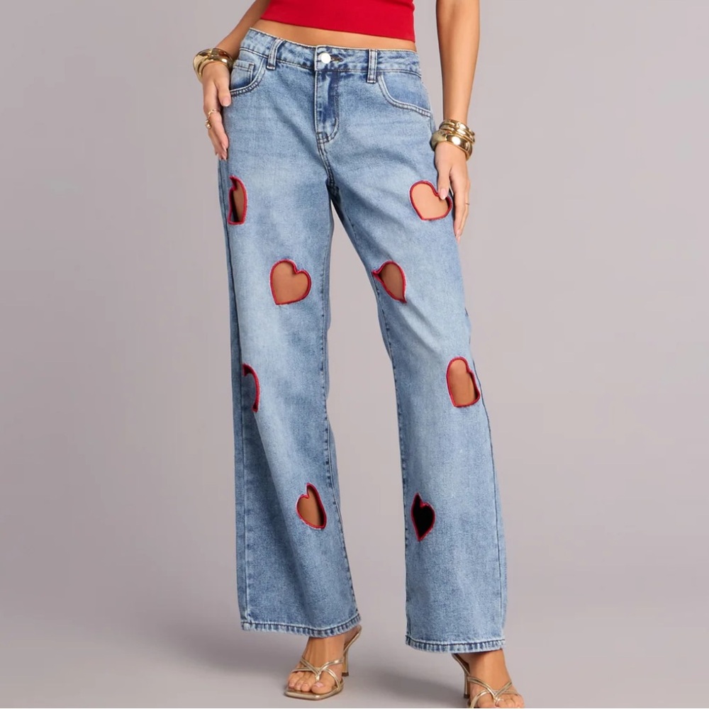 Heart Cut-Out Denim Jeans